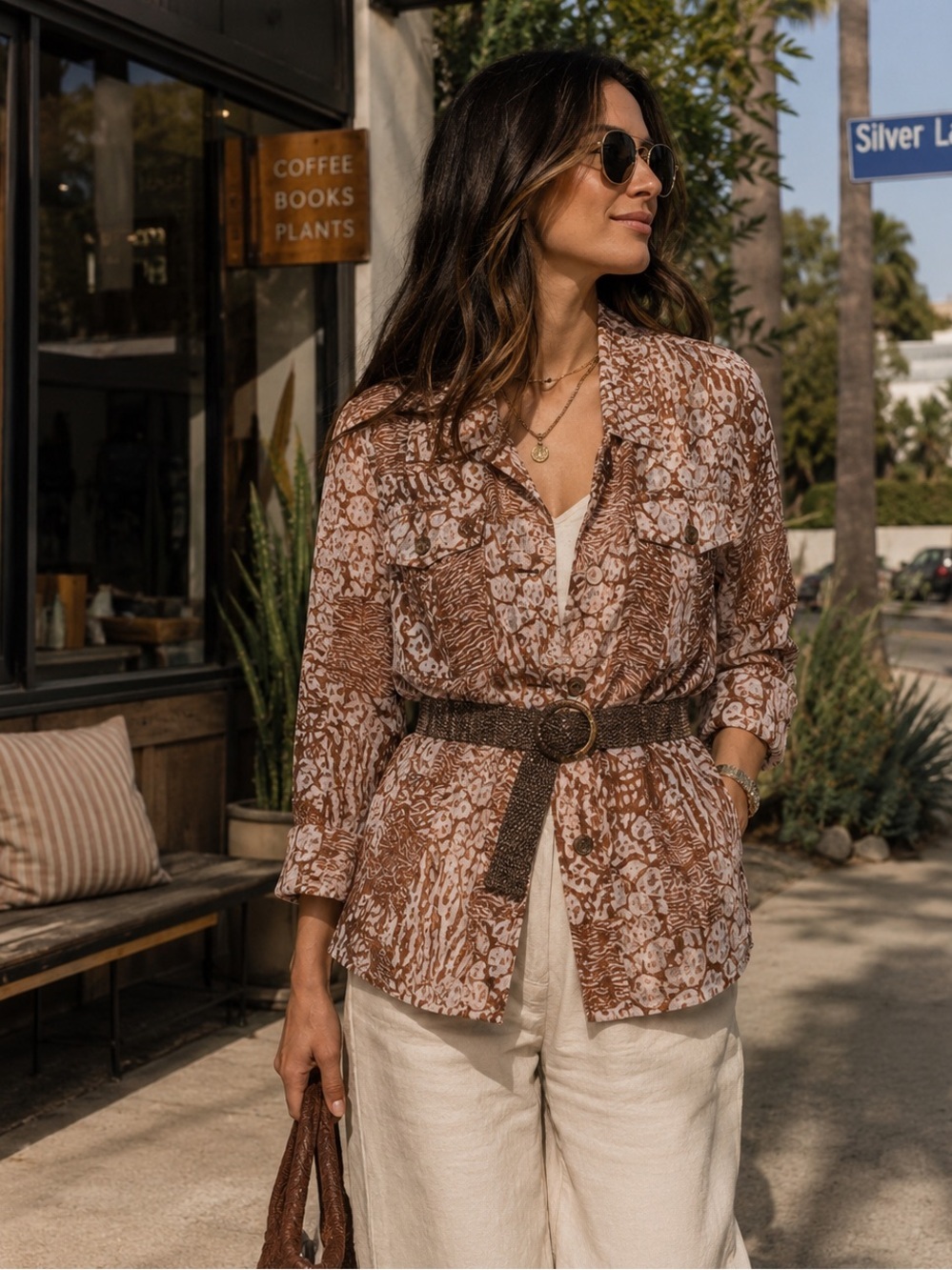 Kerry Brooke NEW Neutral Semi Sheer Safari Jean Style Crop Jacket Belt Burnout L